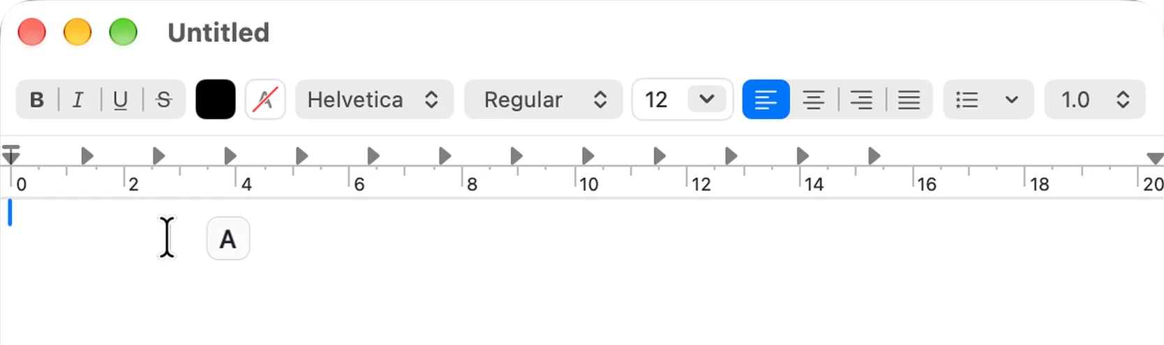 A TextEdit window with the Orca IM Tracker badge showing “A” right next to the text caret