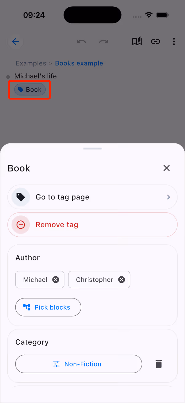 Tap a tag instance to fill in tag properties